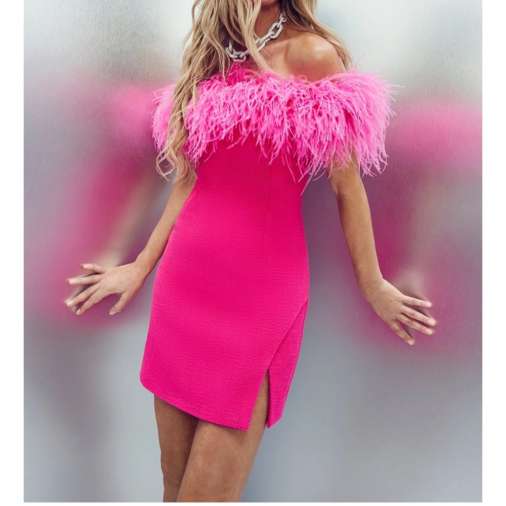 Karen millen Boucle off the shoulder feather dress